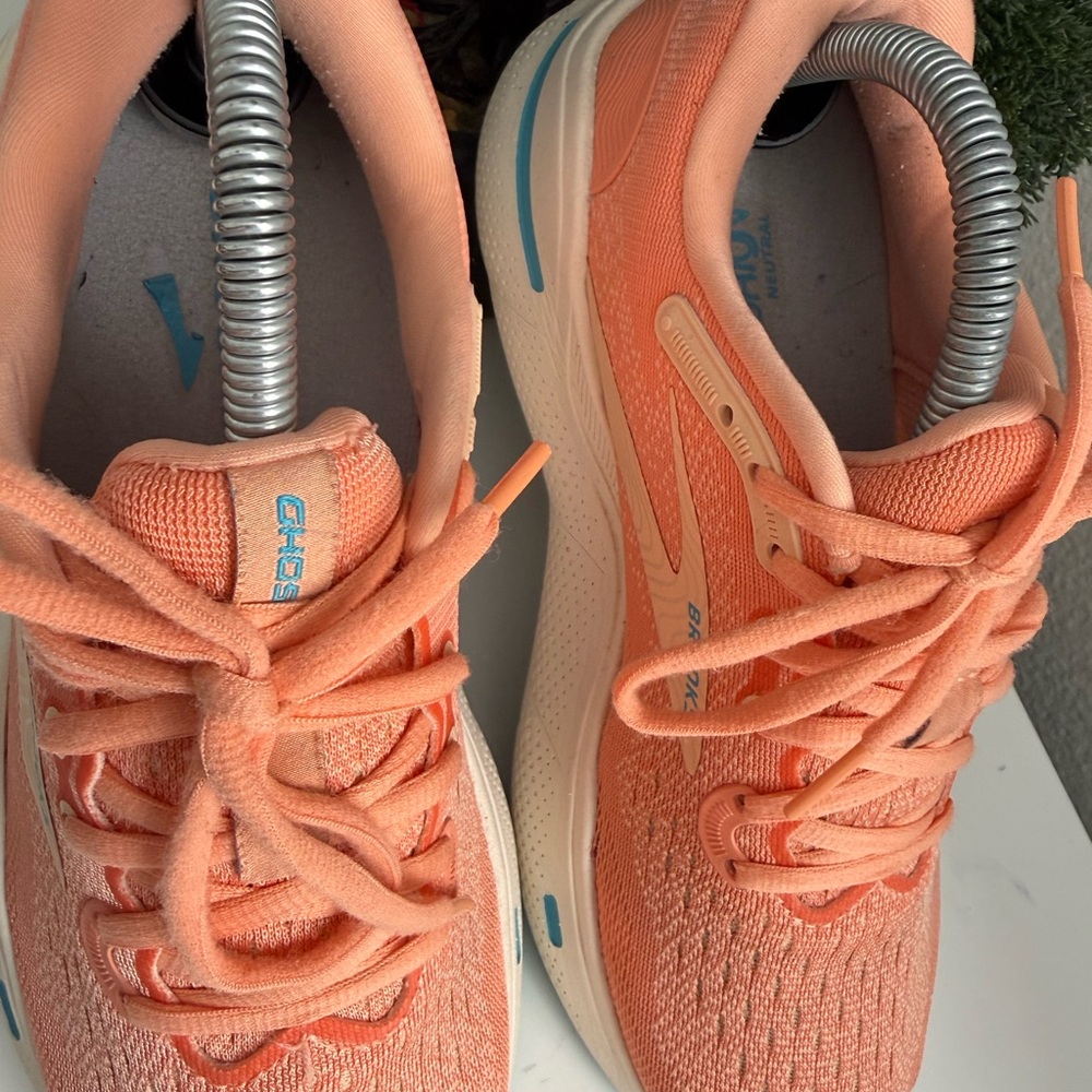 Brooks ghost max Women's Coral Peach Running Sneakers with Light Blue Accents - Picture 2 of 10